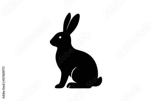 Black Silhouette of a Sitting Rabbit with Ears Up