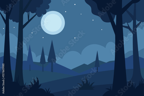 forest clearing with moonlight filtering through