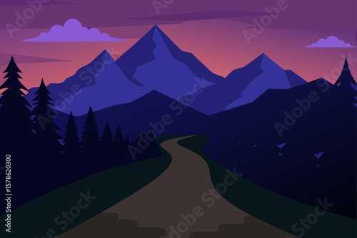 mountain forest path at dusk