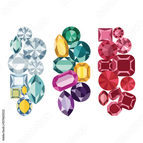 Collection of colorful faceted gemstones in various cuts and sizes