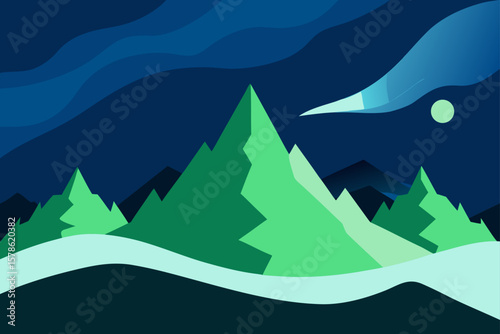 northern lights over snowy mountain ridge