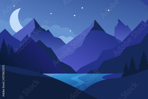 quiet mountain valley with gentle night breeze