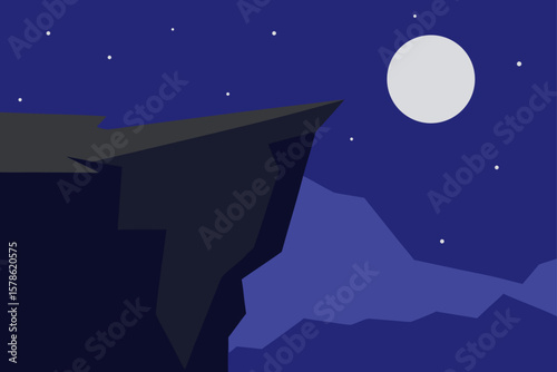 rocky cliff edge under moonlight