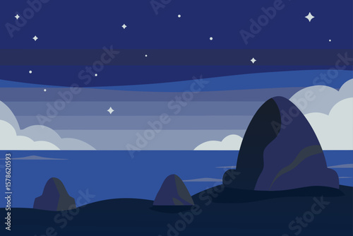 seashore rocks under starlit sky