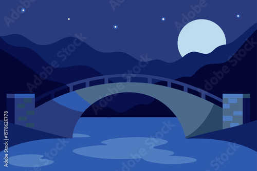 stone bridge over river at night