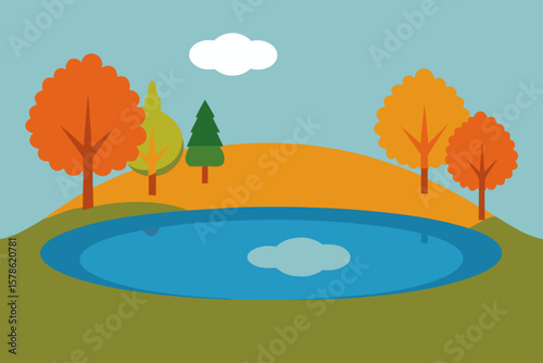 still pond with autumn reflection