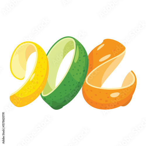 Citrus fruit peels including lemon lime and orange in a row