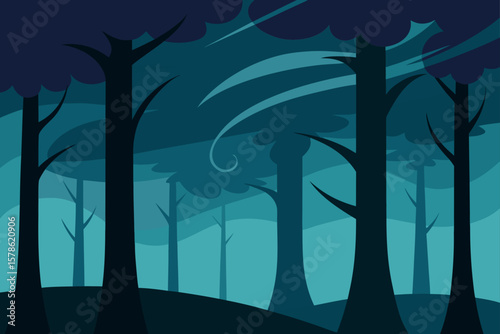 wind blowing through trees in shadowy forest