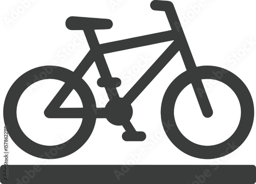 A minimalist graphic icon depicting a bicycle in silhouette, resting on a horizontal line.