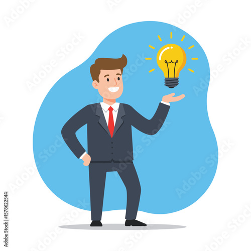 Man standing with bright idea bulb