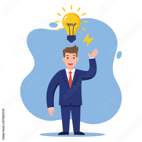 Flat style man with glowing idea above head
