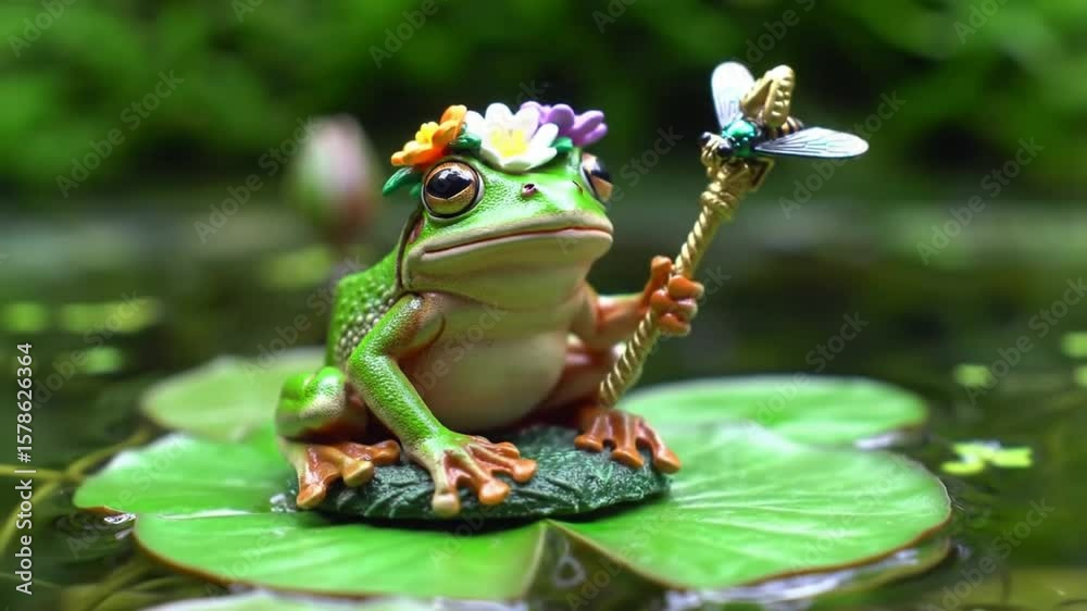 Frog figurine on lily pad
