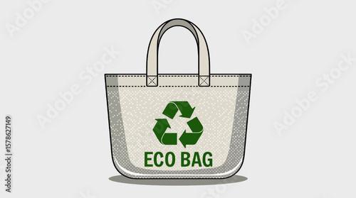 Illustration of a green eco bag with recycling symbol