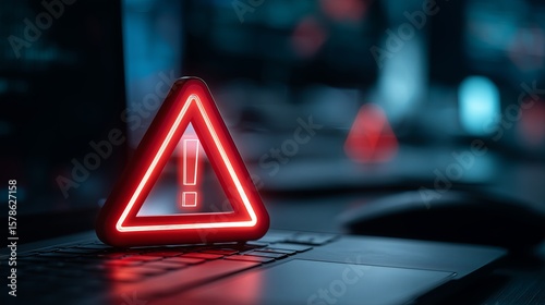 Digital Warning Signal: Cybersecurity Alert on Screen in Dark Tech Environment