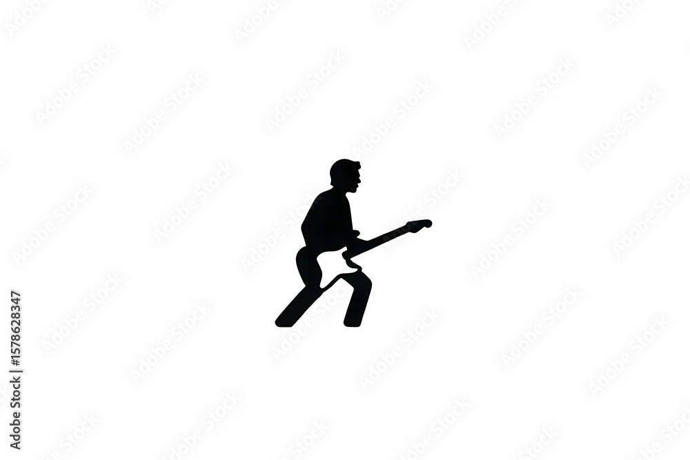 Fototapeta premium Stick Figure Man Playing Electric Guitar Simple Icon Musical Performance Graphic Clip Art Rock Star Illustration Vector Drawing Entertainment Design 