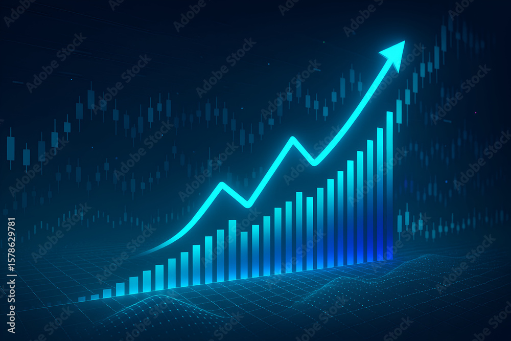 Fototapeta premium Upward trend shows growth and success in a dynamic chart with an arrow, illustrating positive business momentum and financial prosperity.