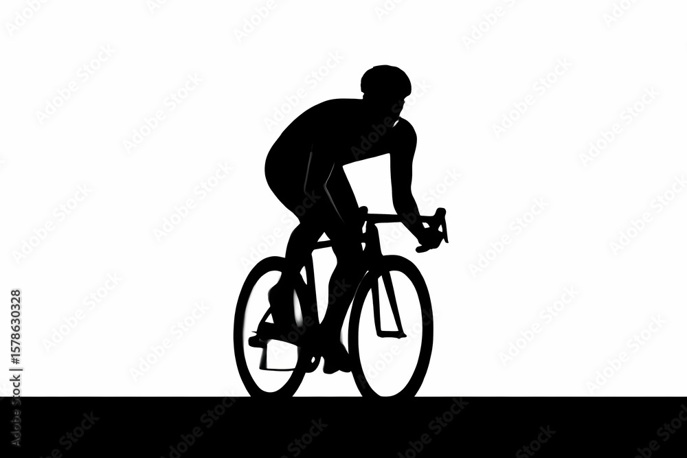 Naklejka premium Cycling Silhouette Art Black and White Cyclist Graphic Minimalist Bike Rider Design Fitness and Sport Illustration Modern Bicycle Artwork Outdoor Recreation Image 