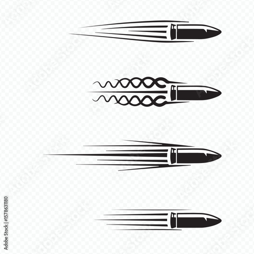 high-speed bullet vector art with motion effect and dynamic trajectory lines for military themed graphics