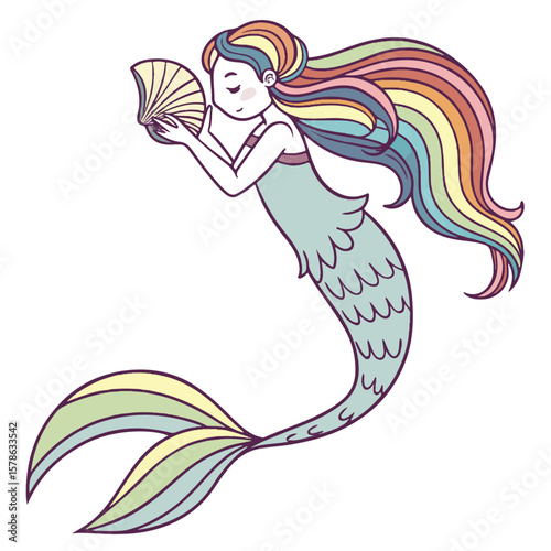 Beautiful mermaid cartoon in motion under the sea, expressing joy and enchantment in an imaginative artwork.
