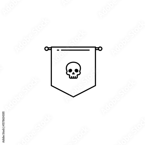 Tiny banner flag with skull motif on a transparent background
