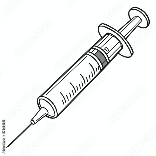 Detailed illustration of a medical syringe representing vaccination, healthcare, and modern medicine tools.