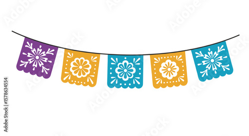 Small papel picado banner on a transparent background