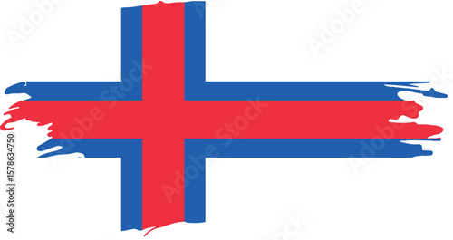 Stylized Faroe Islands Flag with Red and Blue Nordic Cross, Brushstroke Artistic Design