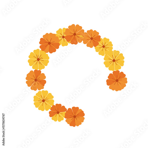 Semi-circle of marigold flowers on a transparent background