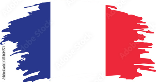 Stylized French Flag with Blue, White, Red Vertical Stripes, Brushstroke Artistic Design