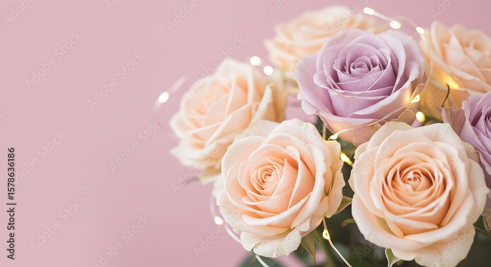Fototapeta premium Pastel Roses & Fairy Lights: Delicate Beauty