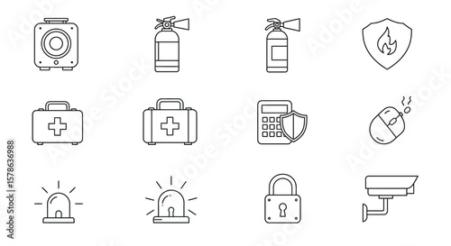 Simple Outline Illustration of a Fire Extinguisher, Safety Equipment