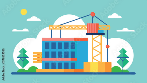 Building Construction Site with Crane City Development Vector Illustration

