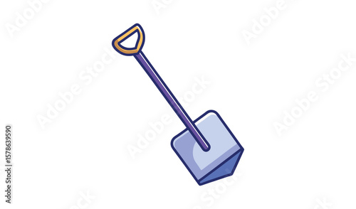 Cartoon illustration of a purple shovel with a yellow handle on a white background