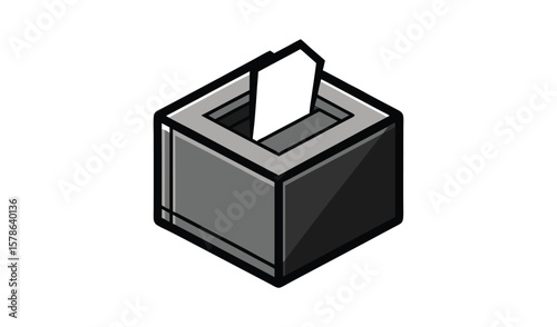 Simple isometric illustration of a ballot box with a paper ballot being inserted