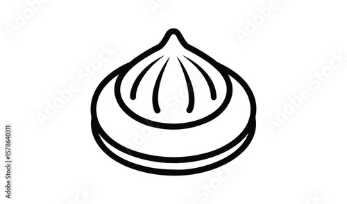 Simple black and white line art icon of a delicious steamed dumpling