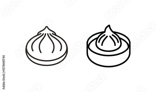 Simple outline icons of delicious steamed dumplings or bao buns