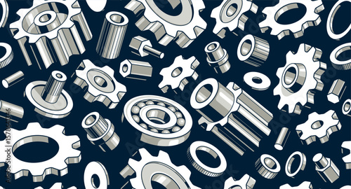 Gears seamless background, vector cogs and cogwheels mechanical repeat wallpaper, repair and maintenance theme tiling pattern, elements easy to use separately.