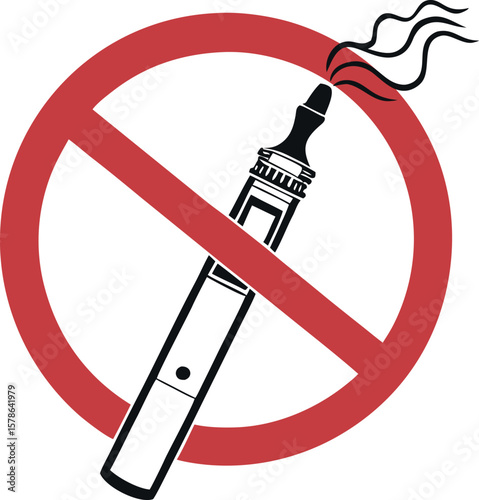 3D vector illustration of a prohibition sign clearly displaying "No Smoking and No Vaping" symbols. A bold silhouette style design used for public health and safety awareness visuals.
