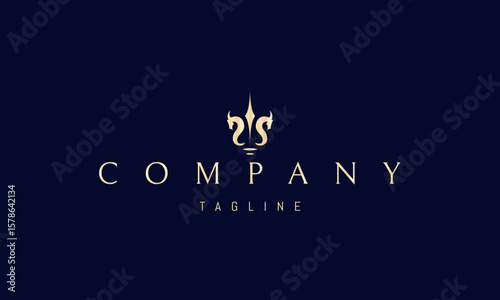 A vector golden logo image a stylized trident with seahorse heads forming its prongs, blending marine symbolism with mythological elements.