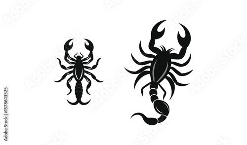 Two black scorpion silhouettes facing different directions on a white background