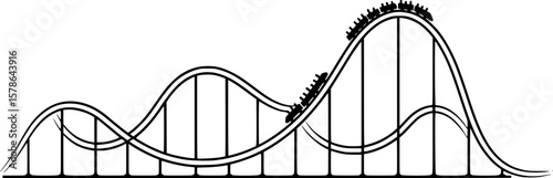 roller coaster with loops and turns, black and white, line art style, detailed illustration,