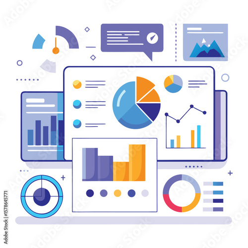 Data analytics concept showing business financial reports graphs charts and diagrams for analysis and evaluation