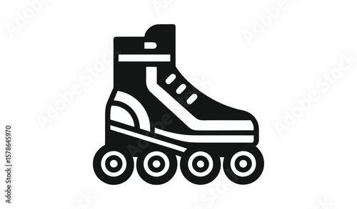 Black and white silhouette icon of a roller skate with four wheels