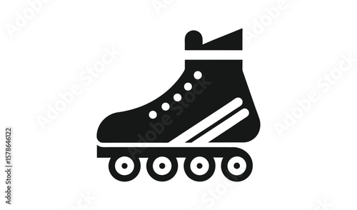Black silhouette of a roller skate with four wheels on a white background