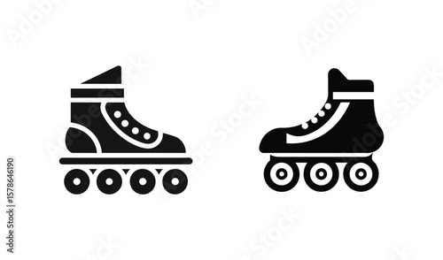 Pair of black roller skates icons side by side on white background