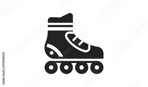Black silhouette of a roller skate with four wheels on a white background