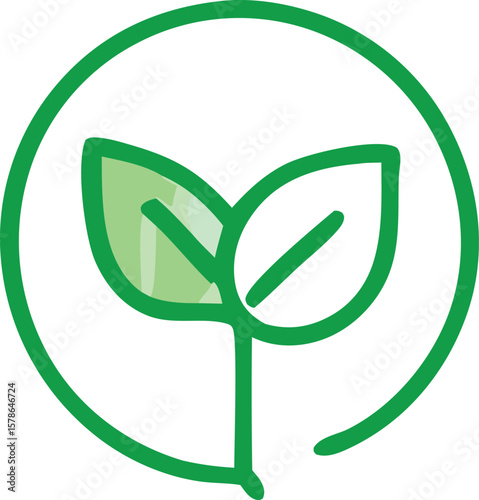 Simple green sprout icon symbolizing growth and nature within a circular border perfect for eco friendly branding and concepts
