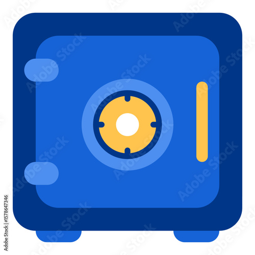 Deposit Box Flat design style, a secured blue safe or vault, representing secure storage or protection of assets, ideal for financial security UI/UX.
