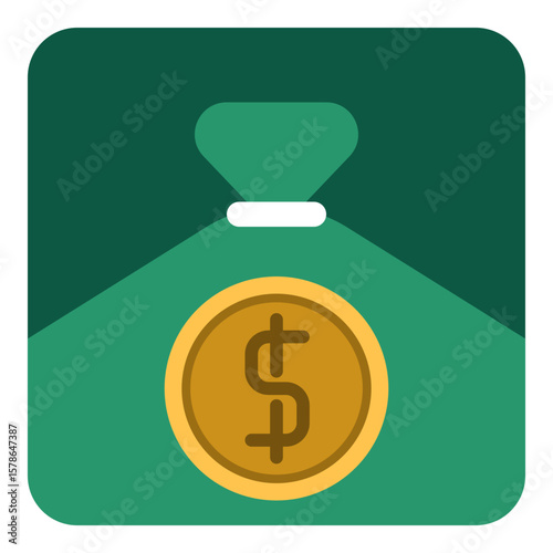 Money Bag Flat design style, green money bag with dollar symbol, representing fund storage or financial reserves, useful for savings or wealth app icons.