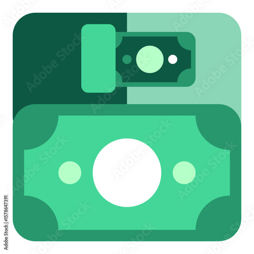 Paper Money Flat design style, flat cash layout with paper notes, ideal for depicting currency, budgeting apps, or financial web design.